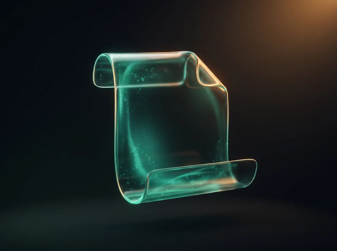 Abstract teal glass forms representing AI tools for notes, rotas and reporting.