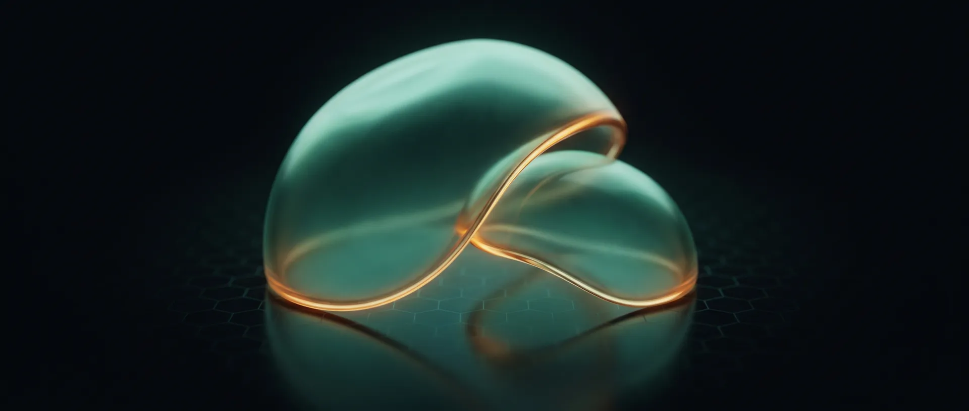 Abstract teal and amber glass artwork for the flagship trauma-informed practice course.